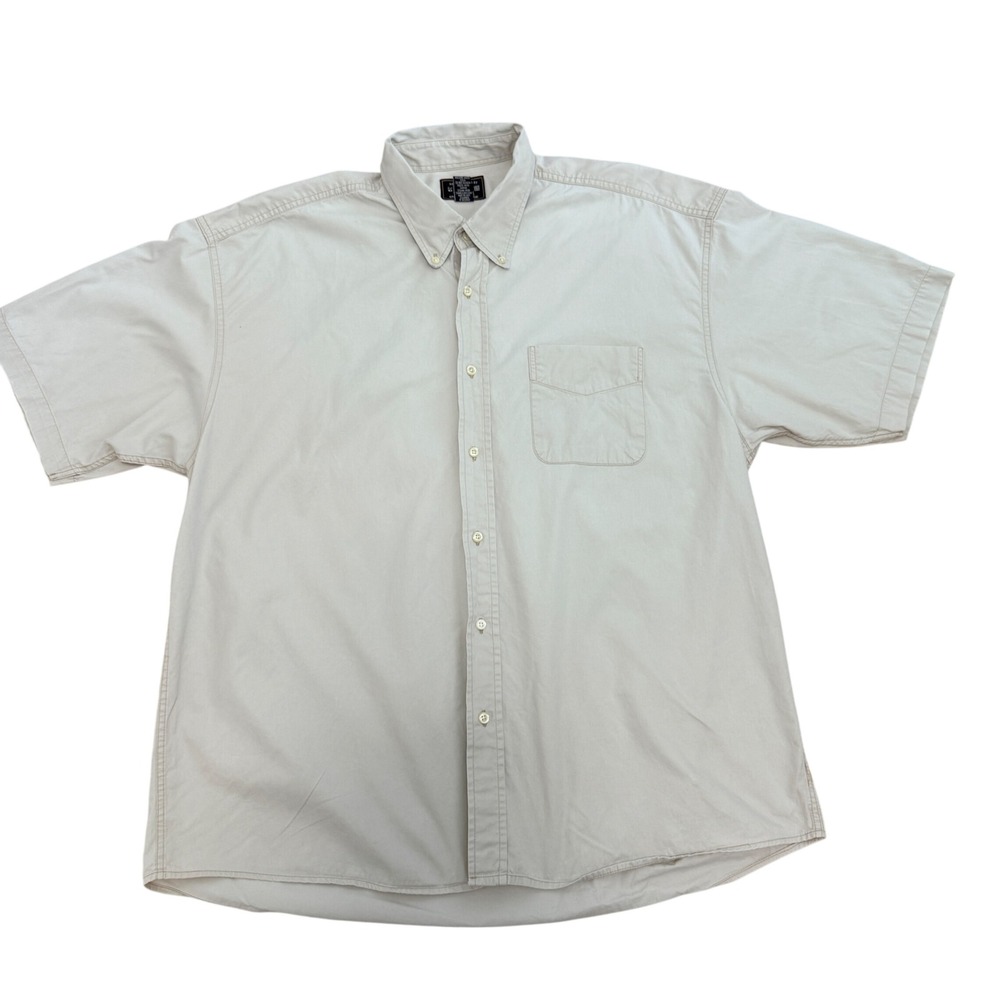 J. Riggins Button Down Shirt Mens XL Tan Short Sleeve Cotton American Sportswear